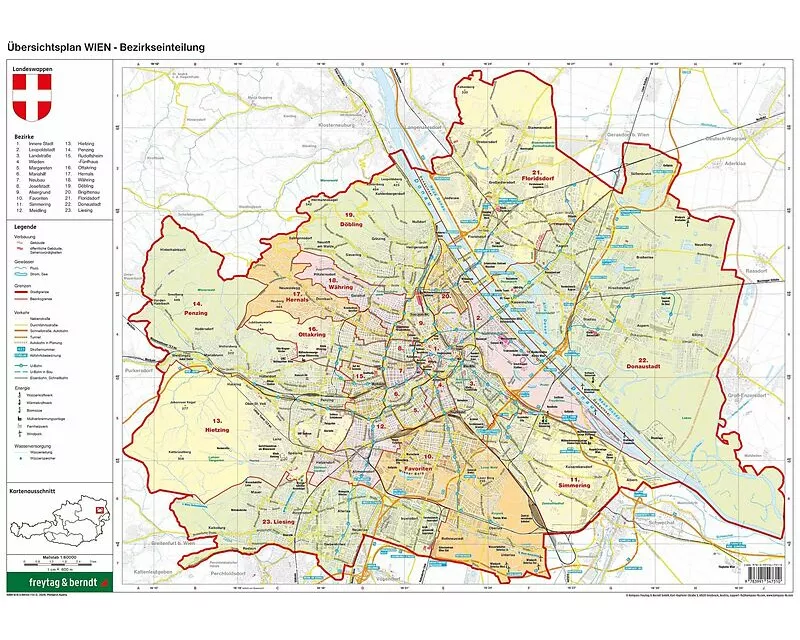 freytag & berndt Schulhandkarte Wien Bezirkseinteilung 1:60.000