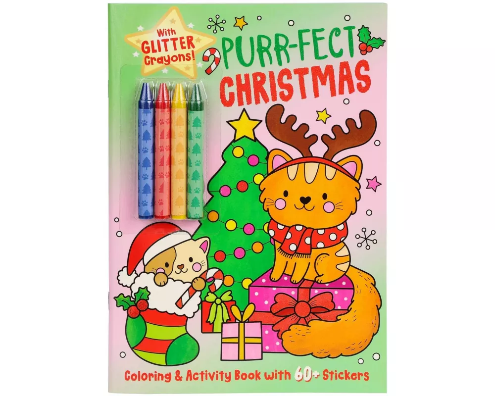 Purr-Fect Christmas Coloring & Activity Book with 60+ Stickers and Glitter Crayons - Christmas Coloring Book for Creative Kids Ages 3-5