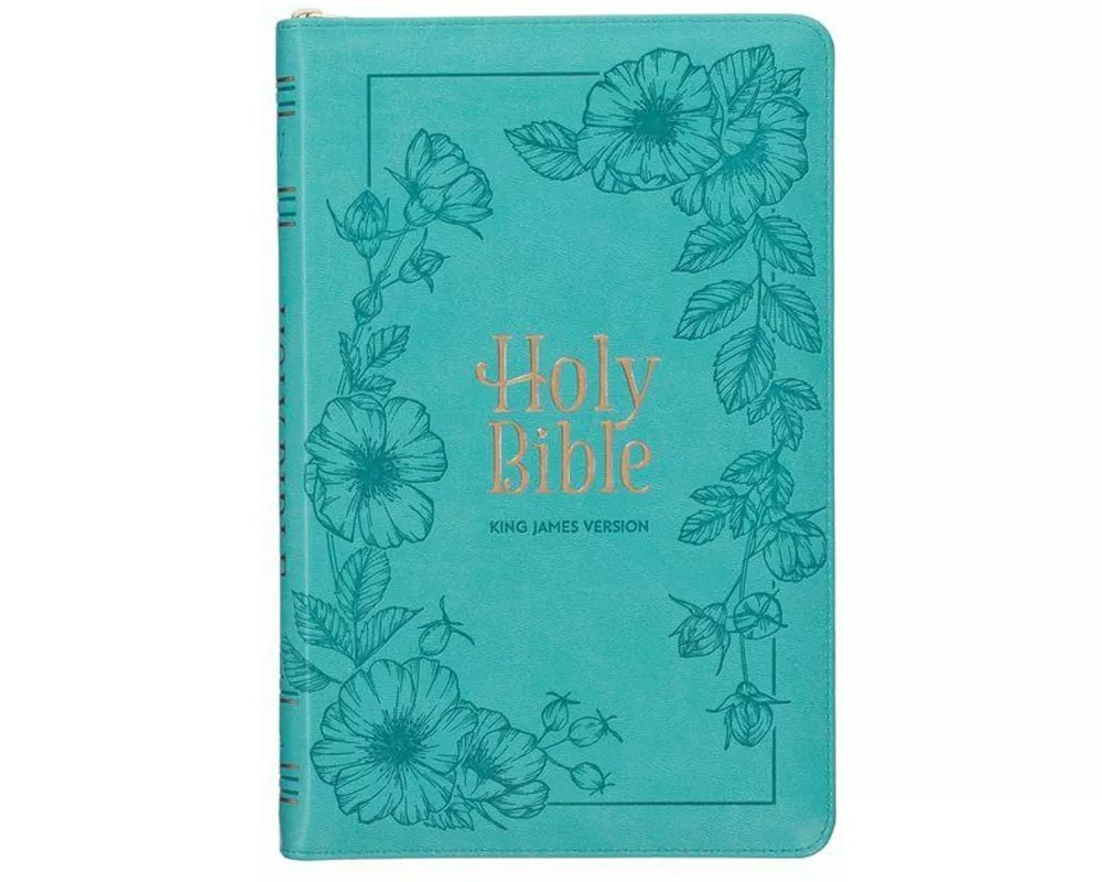 KJV Bible Deluxe Gift (Faux Leather, Teal Floral W/Zipper)