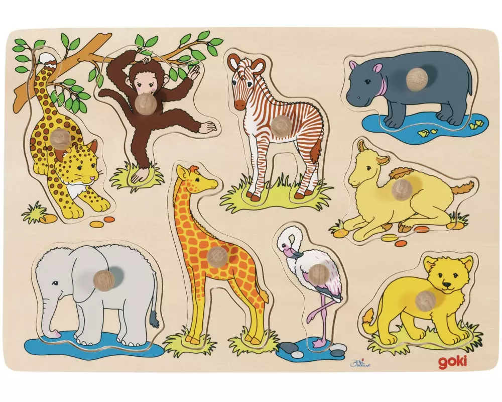 Goki Holzpuzzle Afrikanische Tierkinder