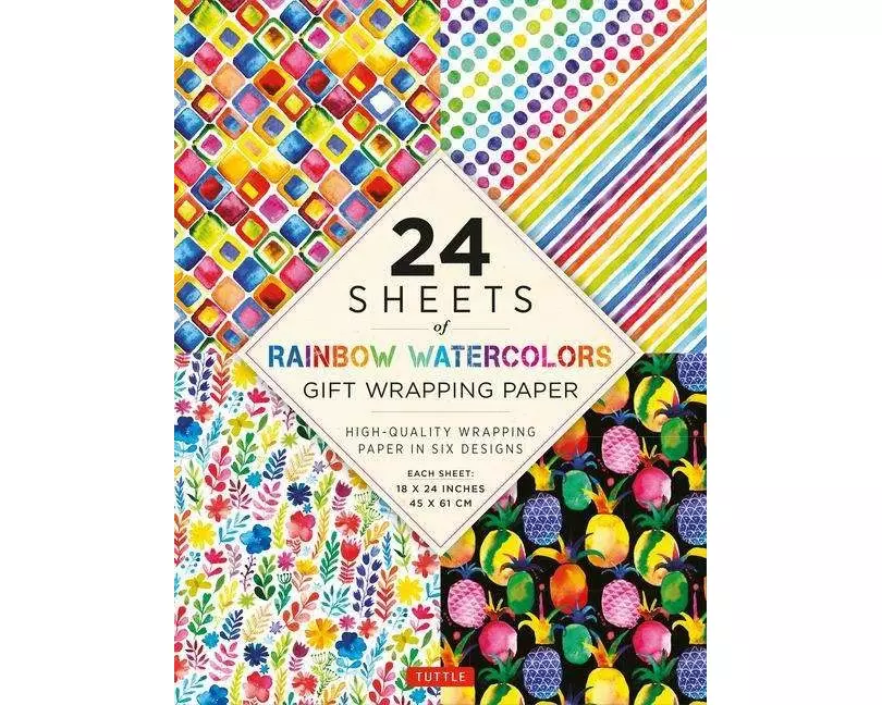 Rainbow Watercolors Gift Wrapping Paper - 24 sheets