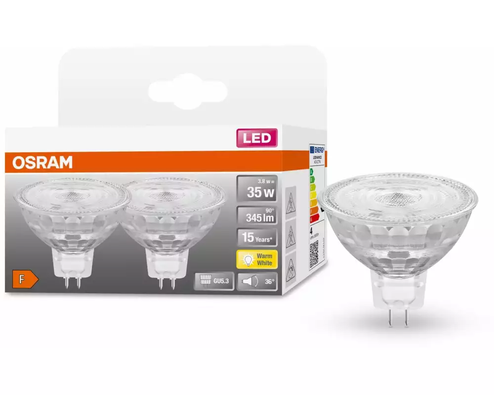 OSRAM Lampe Star Mr 16 36 °, 3.8W, GU5.3, Warmweiss, 2 Stück