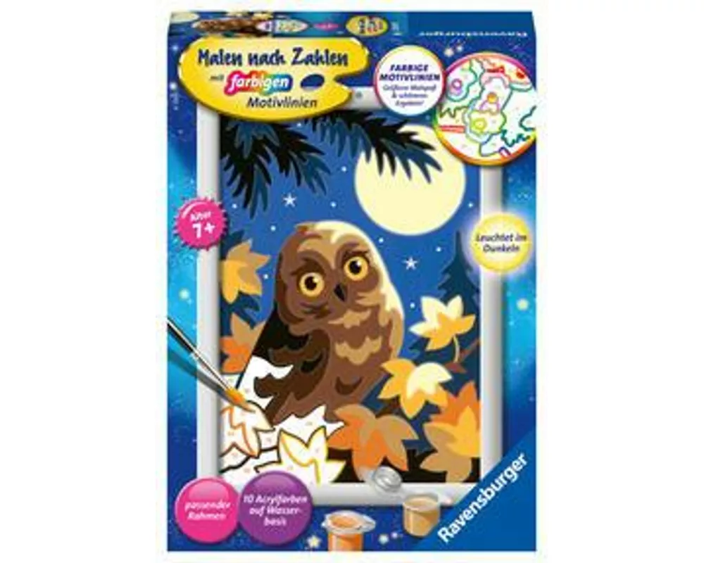 CreArt, Malen nach Zahlen Kinder - Eule im Mondschein