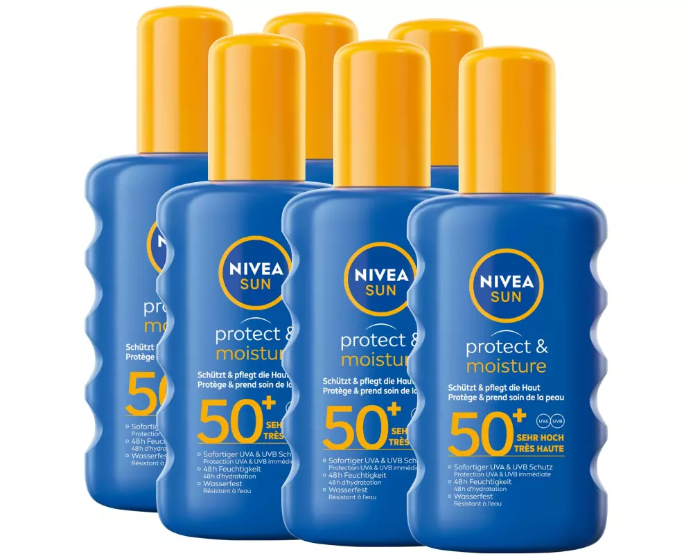 NIVEA SUN Sonnenspray Protect and Moisture LSF 50+ 6 x 200 ml