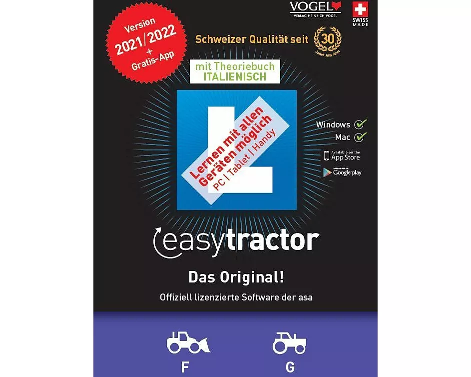 easytractor. Version 2021. Software mit Theoriebuch Italienisch