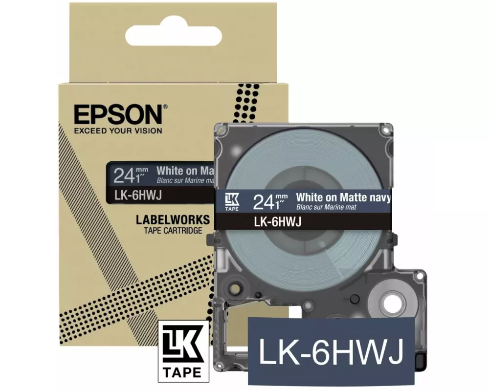 EPSON Matte Tape, Navy/White , 24mm, 8m, LK-6HWJ