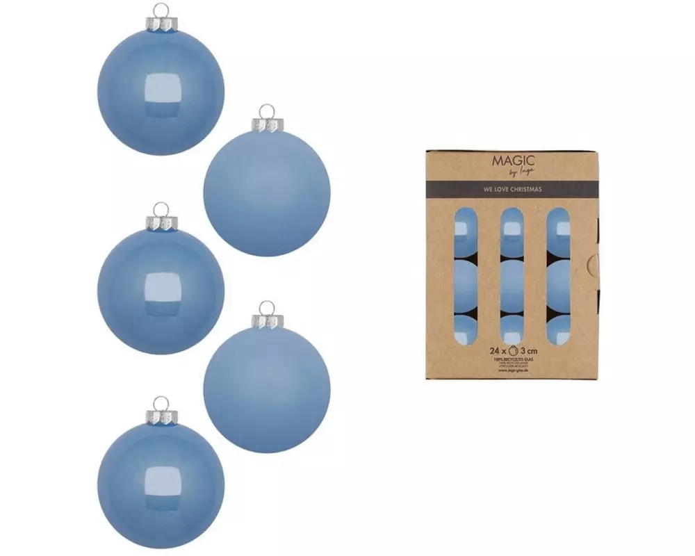 INGES CHRISTMAS DECOR Weihnachtskugel 3 cm Blau, 24 Stück