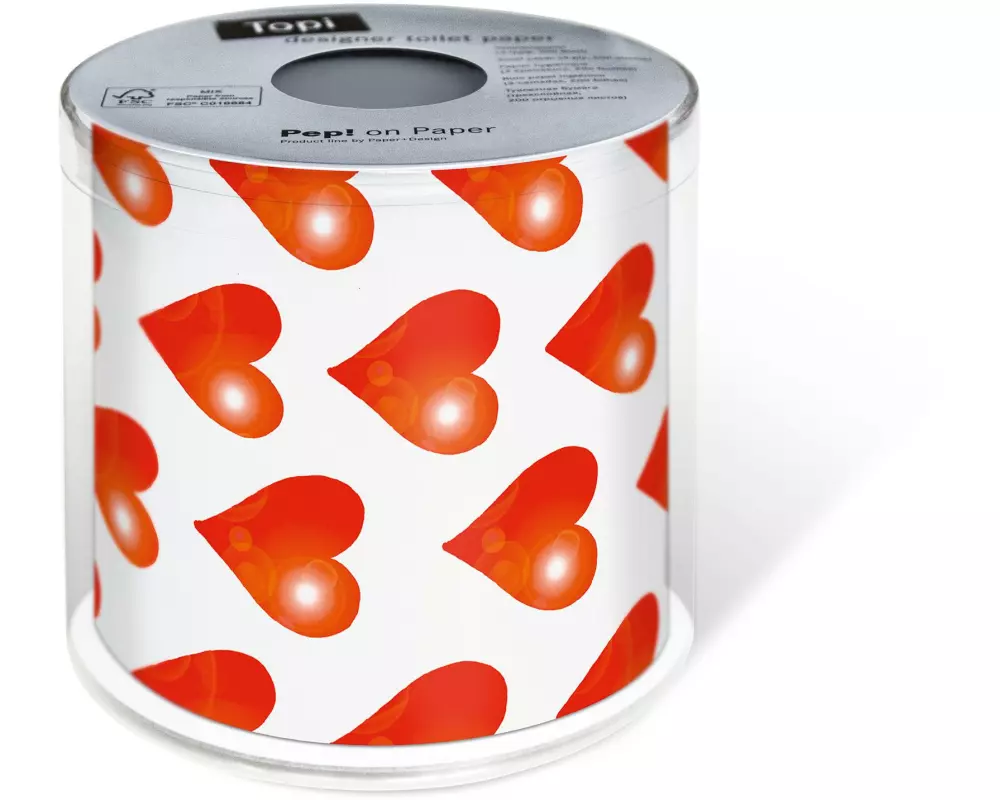 Paper + Design Toilettenpapier Hearts Rollen, 3-lagig, Rot/Weiss