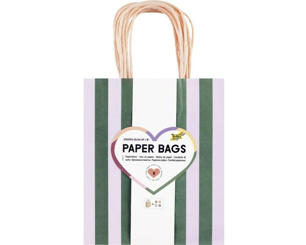 Folia Paper Bags M 8 Stück,18 x 8x21 cm, 4 Motive sortiert