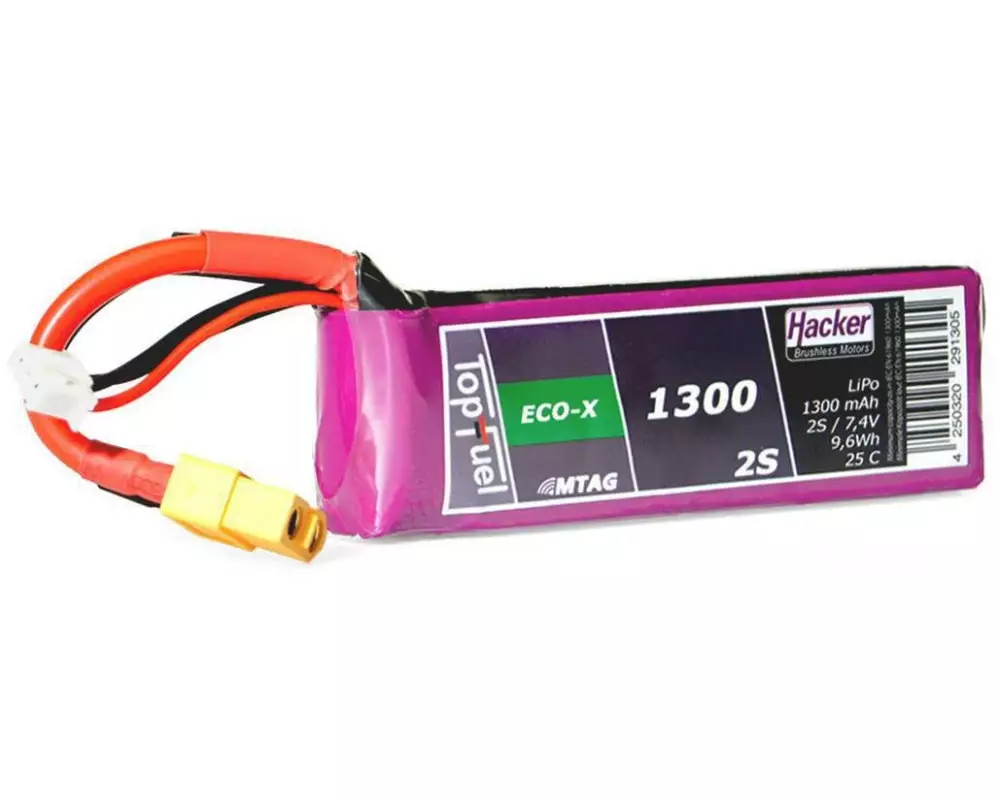 Hacker RC-Akku LiPo 1300 mAh 7.4 V 25C TopFuel ECO-X MTAG