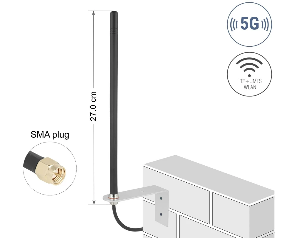 Delock 5G LTE Antenne SMA Stecker SMA 5 dBi Rundstrahl