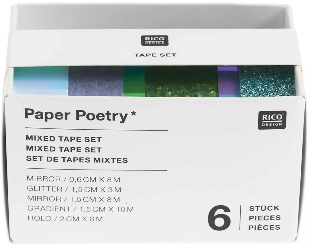 Rico Design Washi Tape Mirror 6 Stück, Blau/Grün, 3/8/10 m