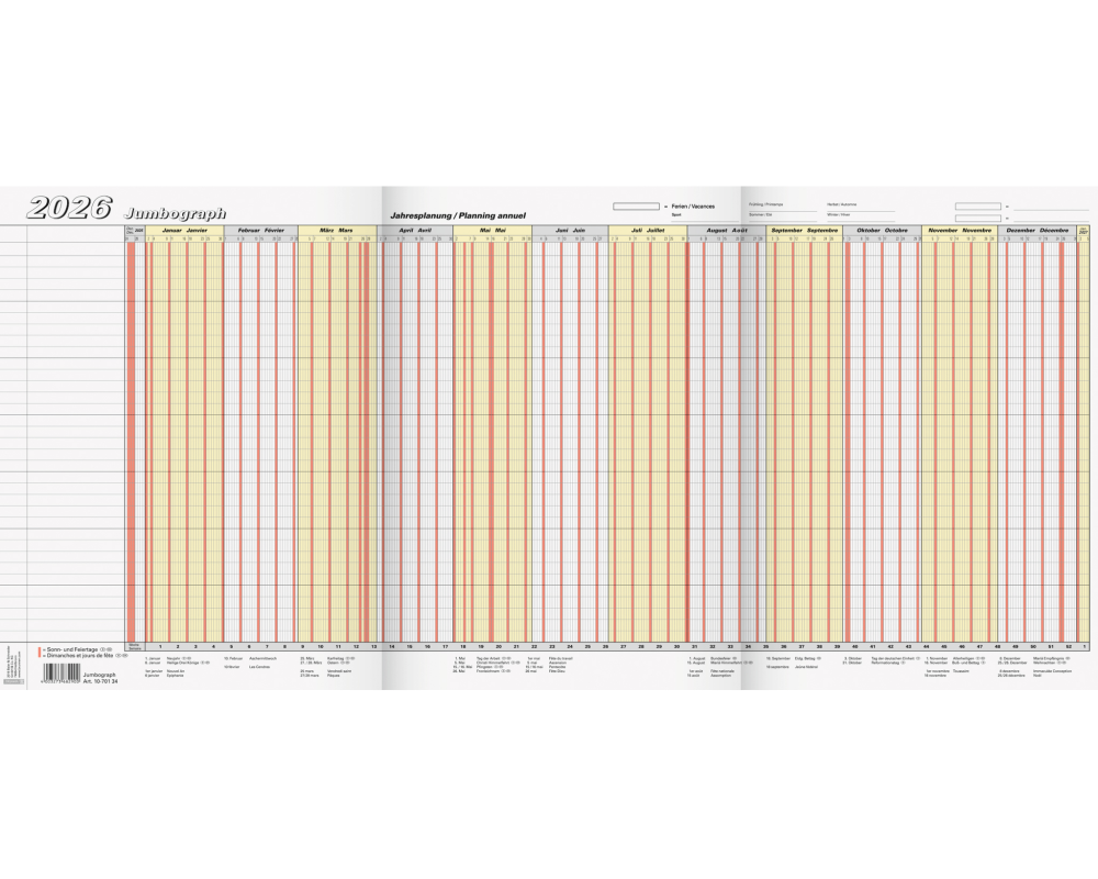 BRUNNEN Urlaubsplaner Leporello 2026 1070134006 DE/FR 65x30cm
