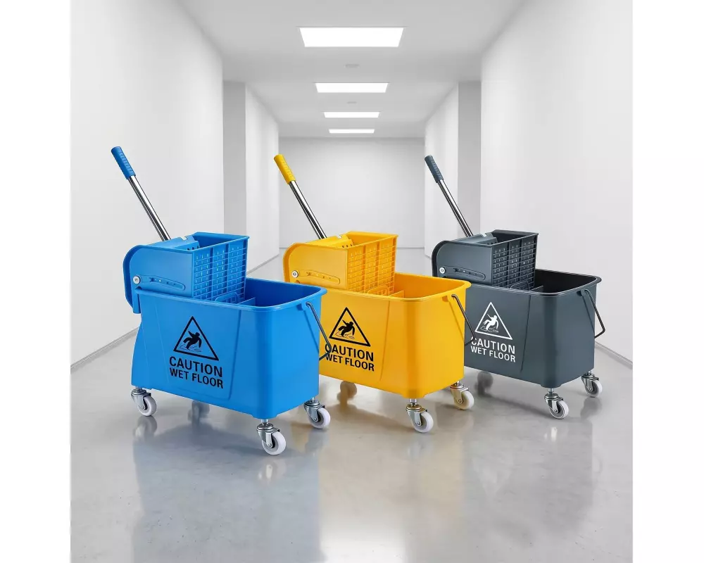relaxdays Reinigungswagen 22 l, Blau/Silber