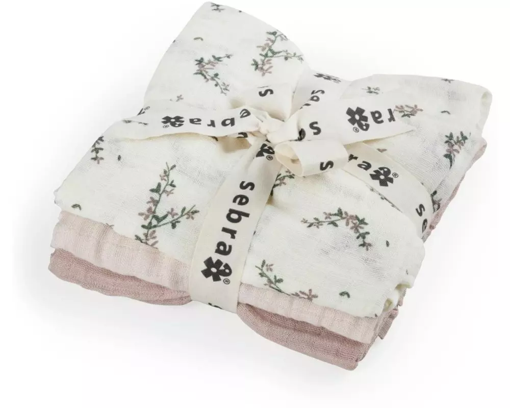 sebra Mulltuch Nuscheli 3-er Set Power Blossom, 75 cm x 75 cm