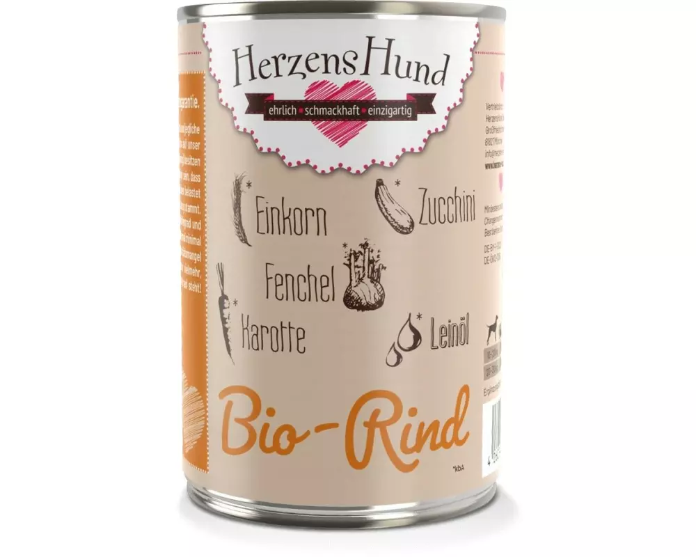 HerzensHund Nassfutter Bio-Rind mit Bio-Gemüse, 400 g