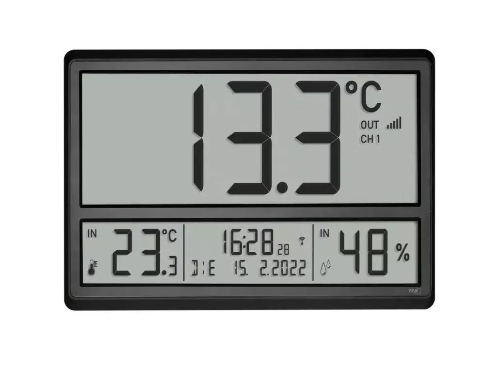 TFA Dostmann Funkuhr mit Aussentemperatur XL Schwarz