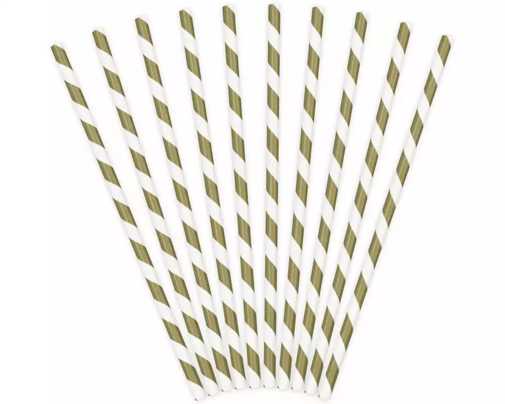 Partydeco Strohhalm 19.5 cm, 10 Stück, Gold/Weiss