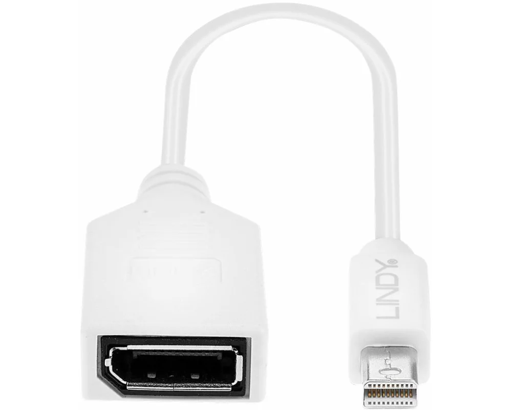 LINDY Video Adapter, MiniDP, 20cm, white, Premium shielded Adapter Cable DisplayPort 20cm fully shielded