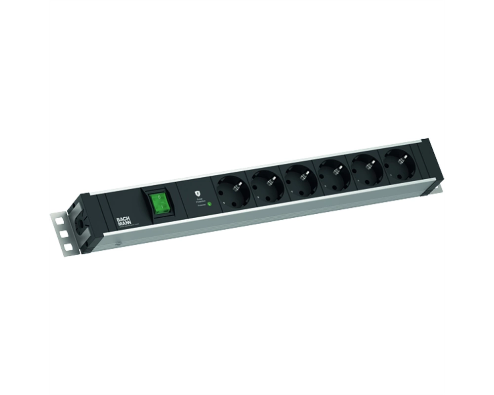 BACHMANN 19" 1,5HE 6xCEE7/3 1xSchalter 1xSPD-Plus 2,0m CEE7/7