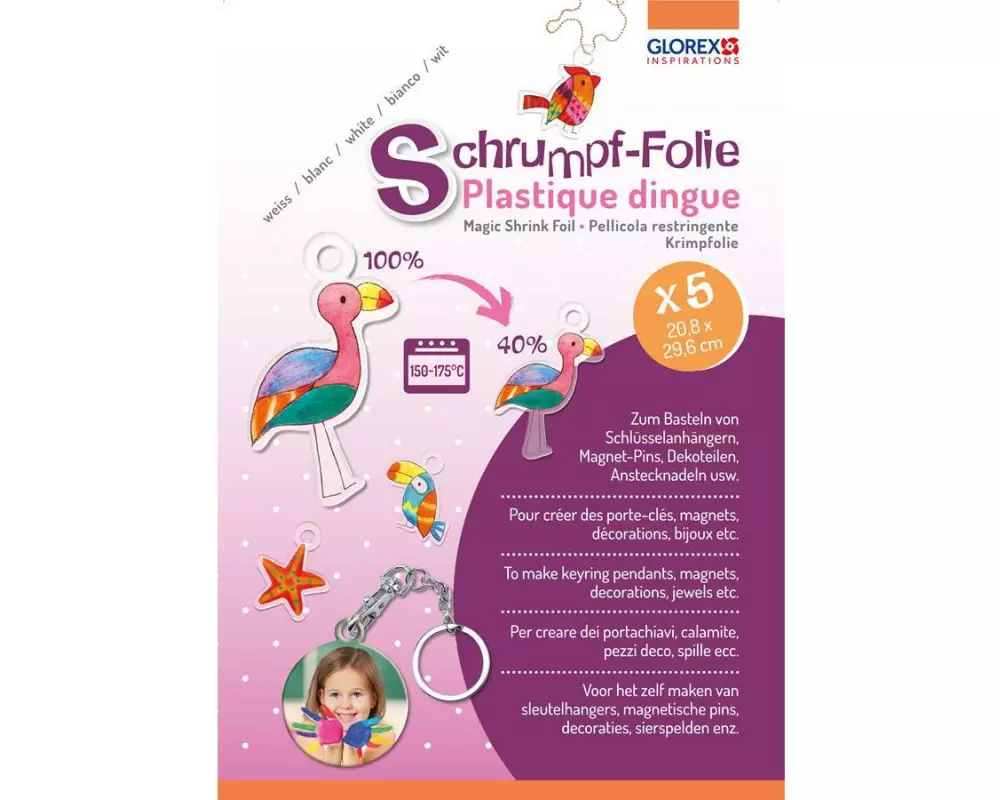 Glorex Schrumpffolie Transparent, A4, 5 Bogen