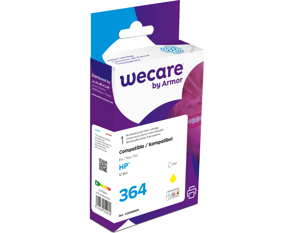 WECARE Tinte 364 rebuilt yellow CB320EEWE z.HP PhotoSmart D5460 5ml