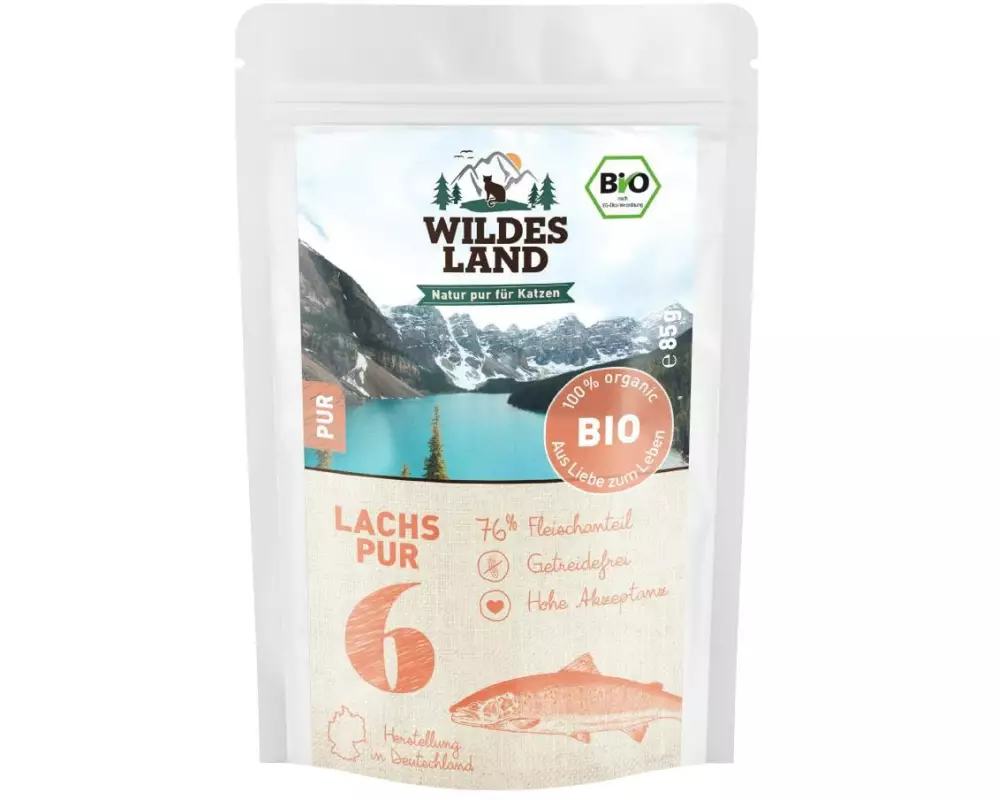 Wildes Land Nassfutter Adult BIO Lachs PUR m. Lachsöl 85 g