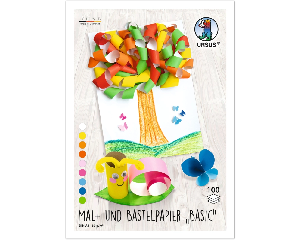 URSUS Mal-, und Bastelpapier A4 1764699 80g, 9 Farben ass. 100 Blatt