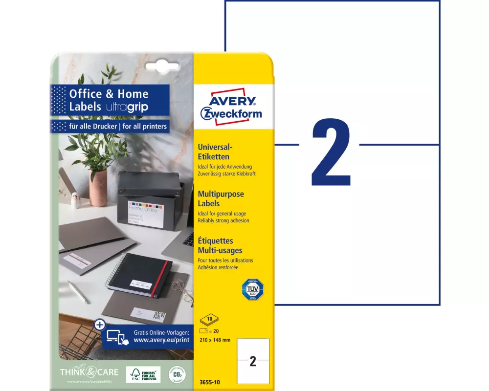Avery Zweckform Universal-Etiketten 3655 210 x 148 mm, 10 Blatt