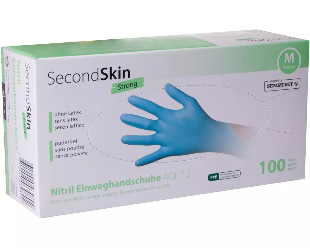 SecondSkin Einweghandschuh Nitril Strong M, Blau, 100 Stück