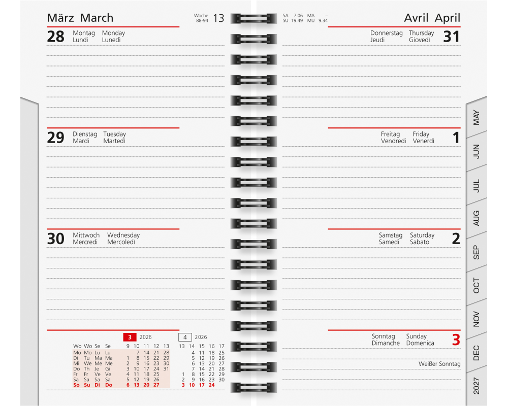 RIDOIDE Ersatzplaner Int. Wire-O 2026 7017810006.26 1W/2S ML 8.7x15.3cm