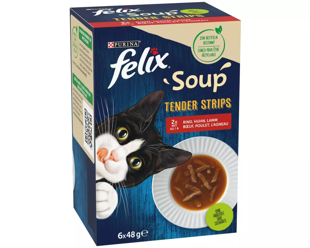Felix Nassfutter Soup Tender Strips Fleisch 6 x 48g