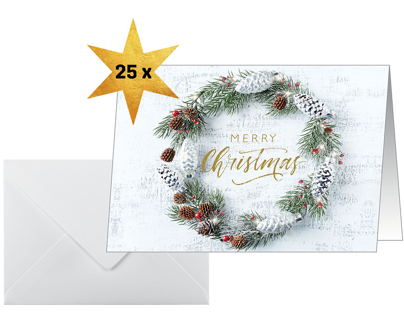 SIGEL Weihnachtskarten A6 DS089 Holzoptik, Kranz 25 Stück