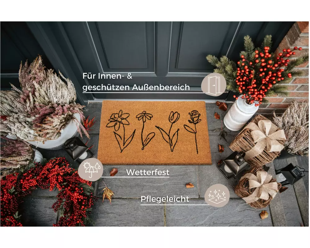 Hanse Home Kokos Line-Art Flowers 70 cm x 40 cm