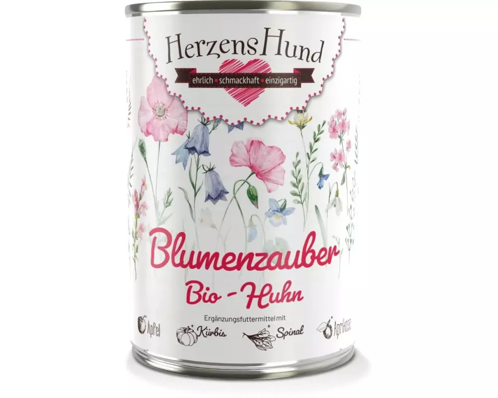 HerzensHund Nassfutter Blumenzauber Bio-Huhn, 400 g