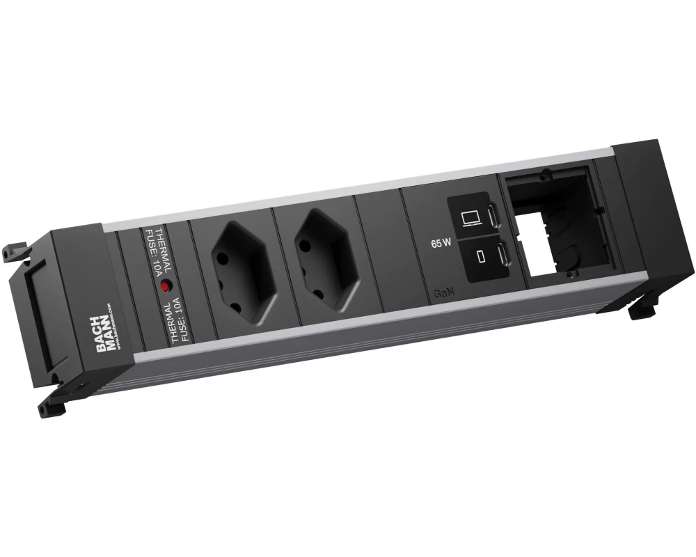 Bachmann Einbausteckerleiste POWER FRAME M 2xT13 1xUSB C/C 65W 1xCM