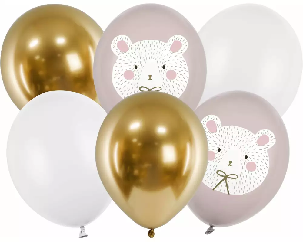 Partydeco Luftballon Eisbär Gold/Rosa/Weiss, Ø 30 cm, 6 Stück