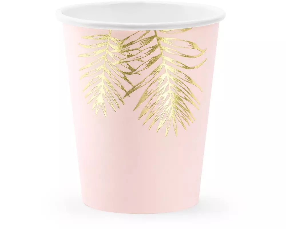 Partydeco Einwegbecher Blätter 220 ml, 6 Stück, Hellrosa