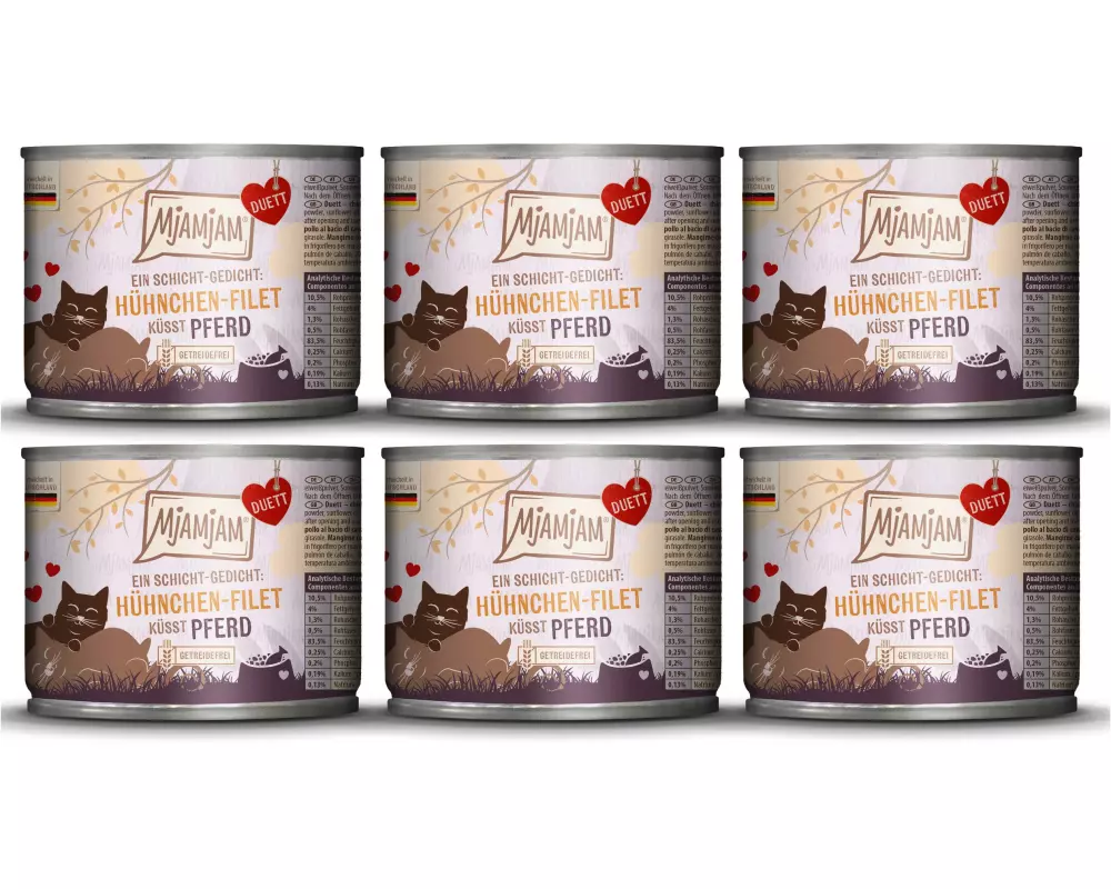 Mjamjam Nassfutter Duett Hühnchen-Filet küsst Pferd, 6 x 190 g