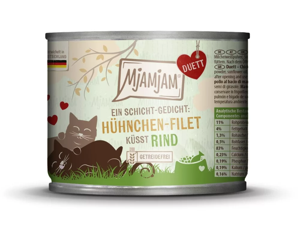 Mjamjam Nassfutter Duett Hühnchen-Filet küsst Rind, 190 g