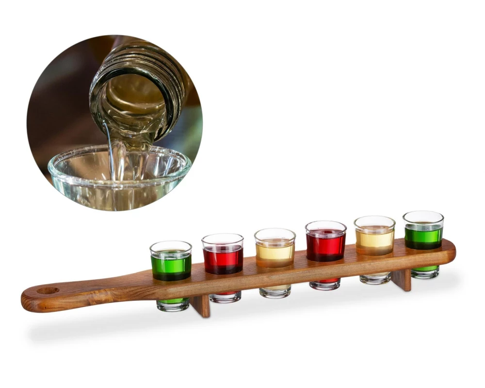 relaxdays Servierplatte mit 6 Gläser Braun, Transparent