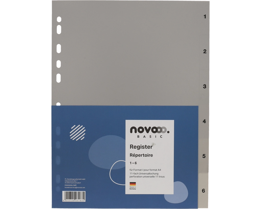 NOVOOO Register PP A4 40933 grau 1-6
