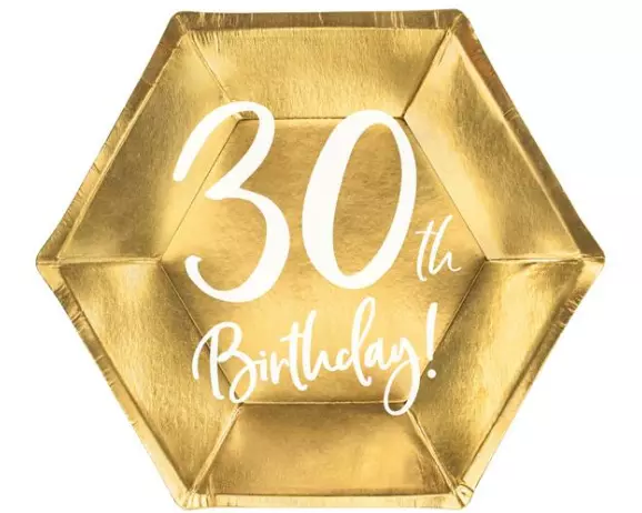 Partydeco Teller 30. Geburtstag Papier Gold 20 x 17 cm