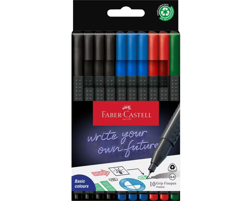 Faber-Castell Fineliner Grip Set Office 0.4 mm, 10 Stück, 4 Farben
