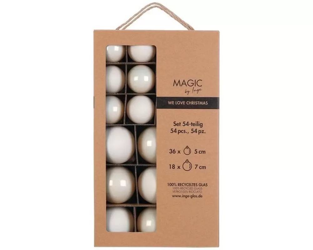 INGES CHRISTMAS DECOR Weihnachtskugel 5 und 7 cm Alt Weiss, 54 Stück