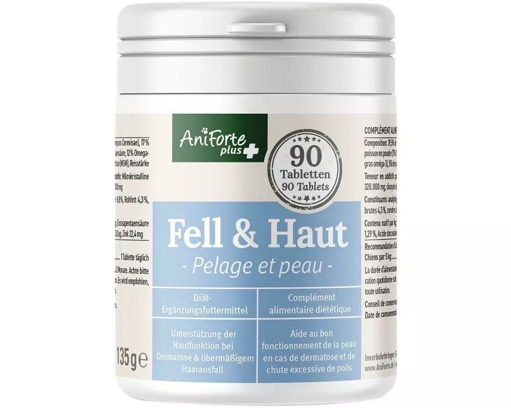 AniForte Hunde-Nahrungsergänzung plus Fell & Haut, 90 Stück