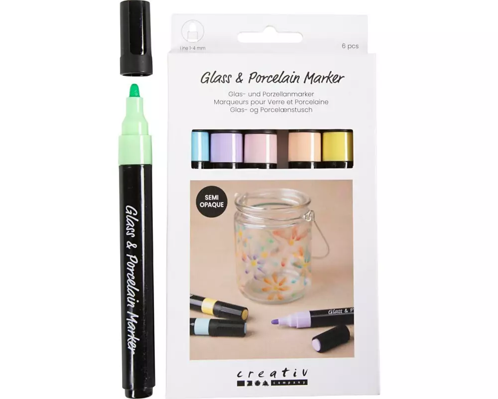 Creativ Company Glas- und Porzellanmalstifte, Strichstärke 1-4 mm, Pastell