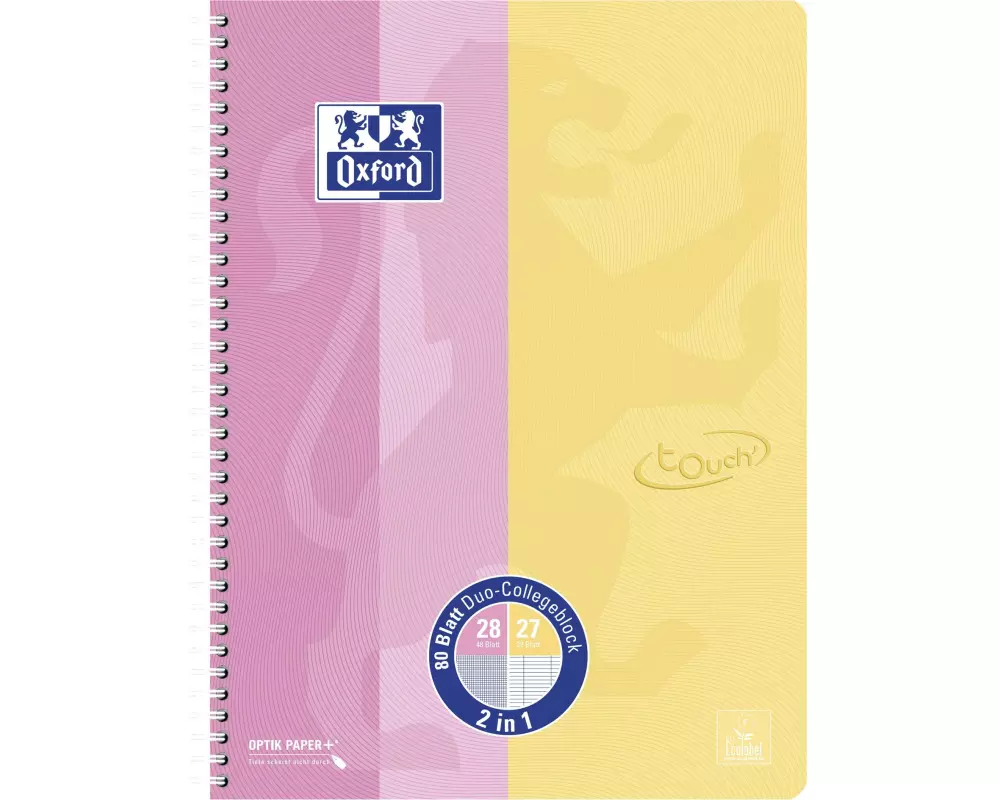 Oxford Notizheft Touch A4 +, Kariert, Gelb/Rosa