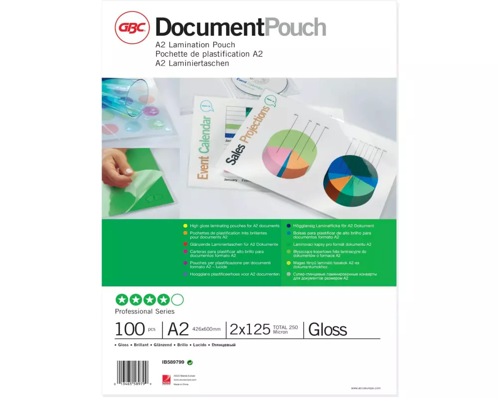 GBC Laminierfolie Document A2, 125 Mikron, 100 Stück, glänzend