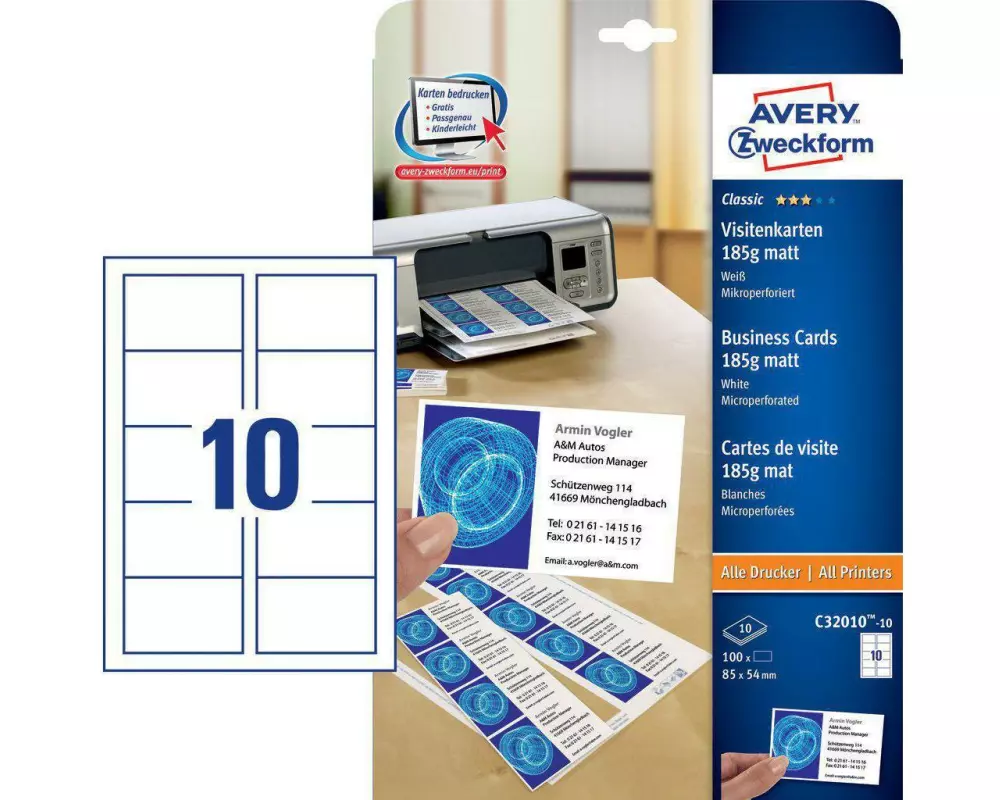Avery Zweckform Visitenkarten-Etiketten Laser 85 x 54 mm 100 Stück